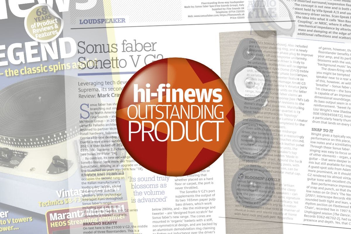 The new Sonetto V G2 wins HiFi News 'Outstanding Product' Award