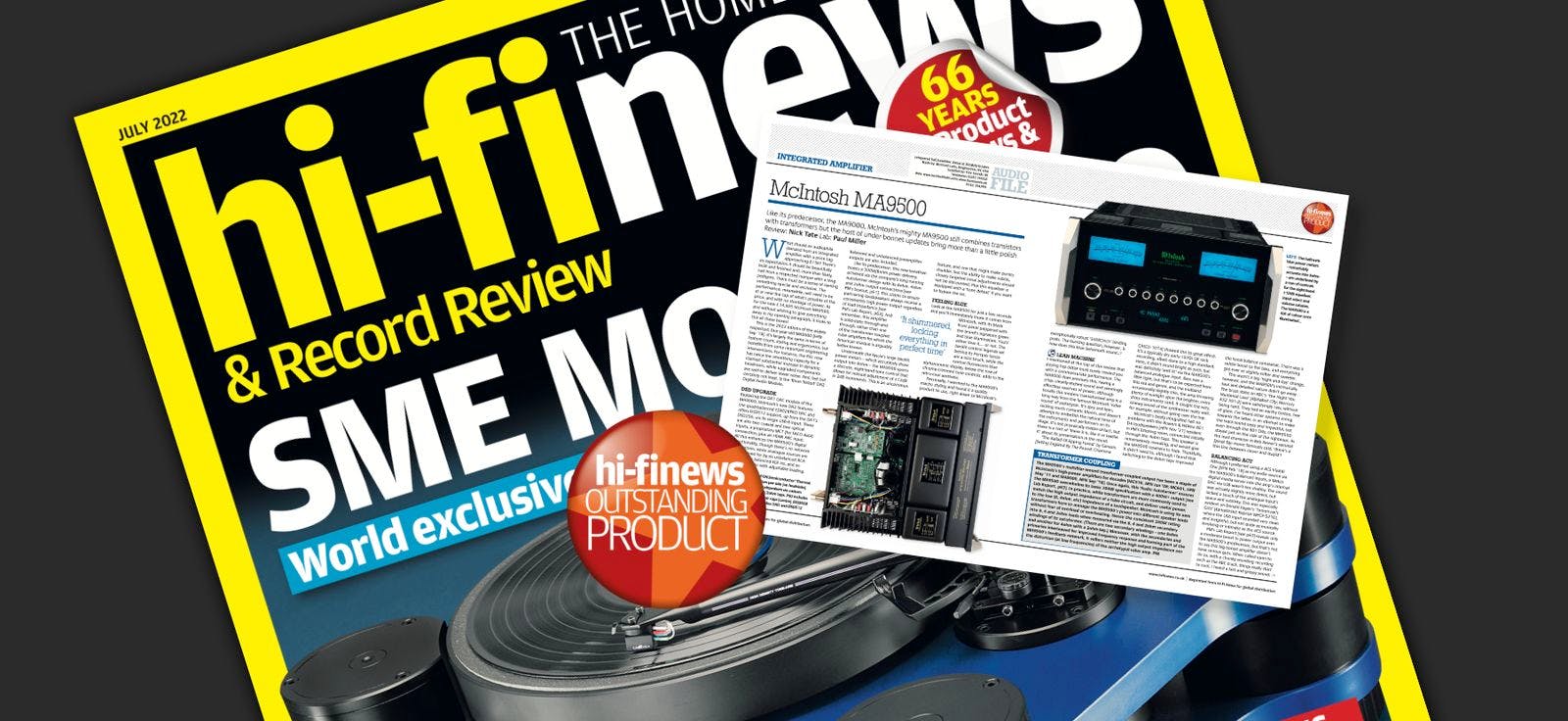 McIntosh MA9500 receives an 'Outstanding Product' award in the July issue of Hi-Fi News
