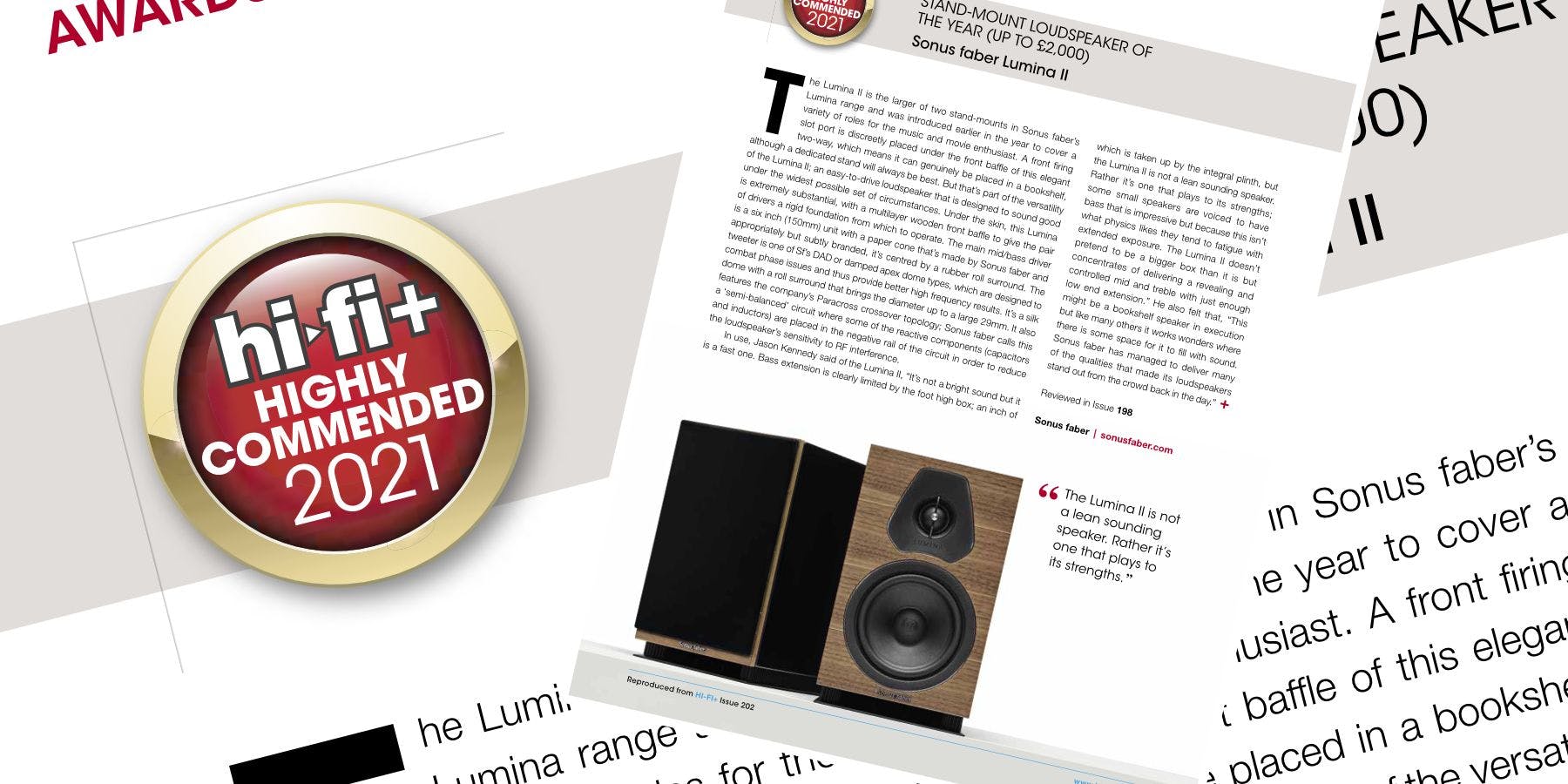 Sonus faber Lumina II, awarded 'Highly Commended 2021' by Hi-Fi Plus Magazine