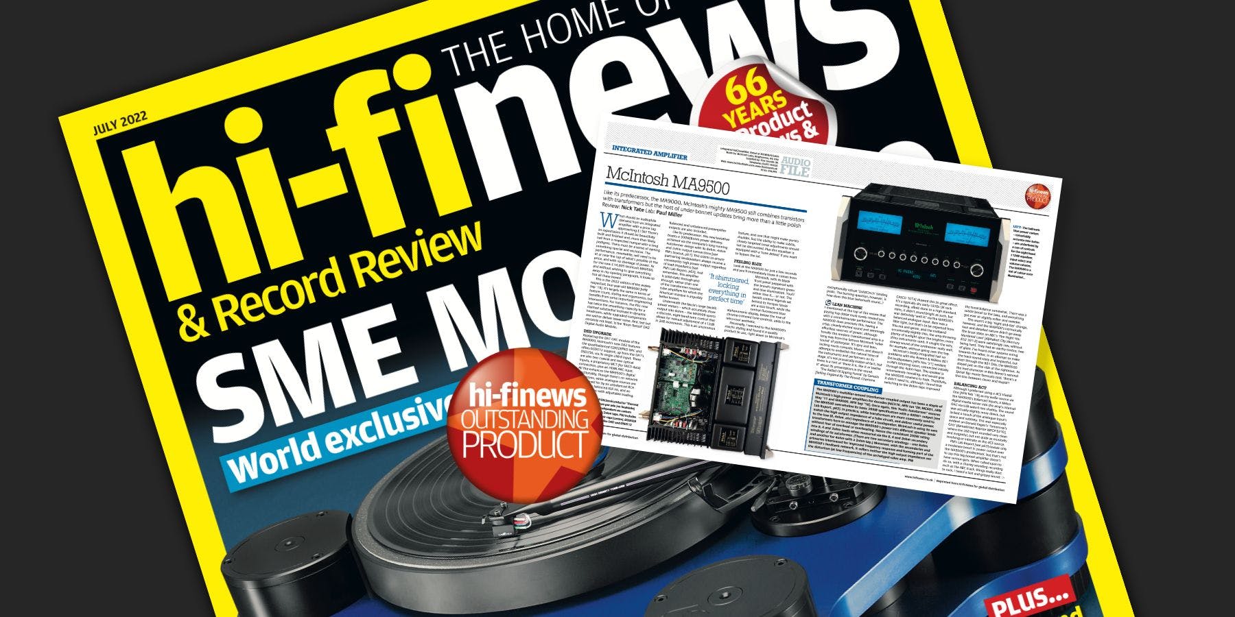 McIntosh MA9500 receives an 'Outstanding Product' award in the July issue of Hi-Fi News